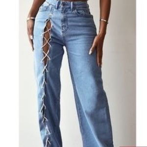 PRETTYLITTLETHING Shape Vintage Lace Up Side Wide Leg Jeans